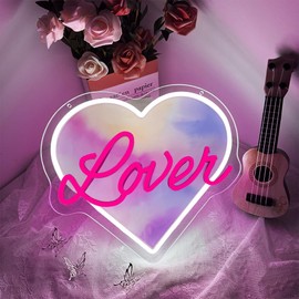 Heart Neon Sign,Pink Lover Dimmable LED Light Signs for Wall Art Decor,Singer Backdrop for Live Music Concert Bedroom Club Party Man Cave,Music Gift for Fan Women Girls USB Powered（12.6"*11.2"）