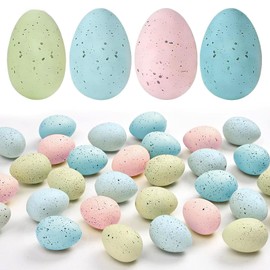 24pcs Speckled Easter Eggs, Vase Bowl Filler Ornaments Pastel Plastic Fake Eggs DIY Spring Easter Decorations for Home Party Table Mantel Decor Supplies, 1.5 x 2.4 In, Blue/Light Blue/Green/Pink