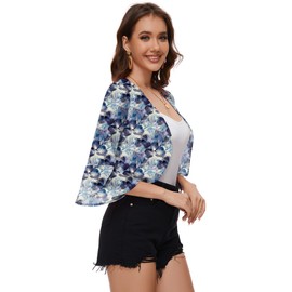 LOMON Women Cardigans Bolero Shrugs Lightweight Summer Open Front Floral Cropped Cardigans for Dresses (Blue Floral,M)