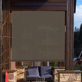 ECOOPTS Outdoor Roller Shade, Roll Up Shade Blind Sun Shade for Patio Porch Back Yard Gazebo Deck Balcony (5'W x 5.5'L, Brown)