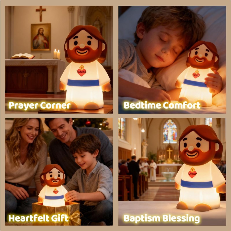 Caaaat Jesus Night Light for Kids, BPA-Free Silicone, 30-Min Timer