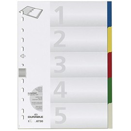 Durable Index with Coloured Tabs, 5 – TAB Index (5, Multi-Coloured, Polypropylene (PP), Blank, Portrait, A4)
