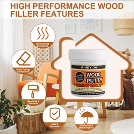 Natural Wood Filler Putty - Repair Wood Cracks & Holes on Furniture, Floors, Cabinets - Paintable, Stainable