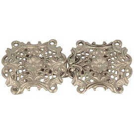 Breiter Dirndl Buckle Clasp, Traditional Apron Clasp, Metal with Flower, 80 x 40 mm - Romantic Embellishments, silver