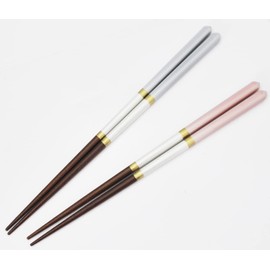 Ishida Dishwasher Safe Chopsticks with Paulownia Case, Chopsticks Rest, Champagne Pair, 23cm/21cm, Light Blue/Pink [63168]