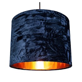 Modern and On-Trend Vivid Midnight Blue Crushed Velvet Fabric 8" Table or Pendant Circular Drum Lampshade with Shiny Copper Inner | Perfect for Residential or Commercial by Happy Homewares