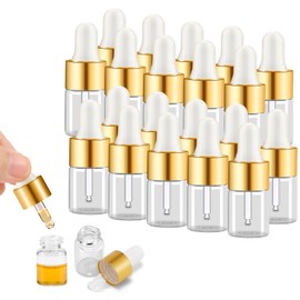 Dyrfolm 100 Pcs Sample Dropper Bottles, 2 ml Mini Glass Dropper Bottle Bulk, Small Sample Essential Oil Bottles for Cuticle Oil Cosmetic Liquid Perfume, with Gold Cap
