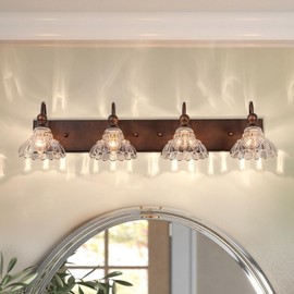 EDISLIVE Vintage Vanity Light for Bathroom ORB 4-Light Bath Wall Light Fixture with Clear Flower Glass Shades 36.22" E12 Antique Wall Sconce for Bedroom Hallway Living Room Vanity Mirror