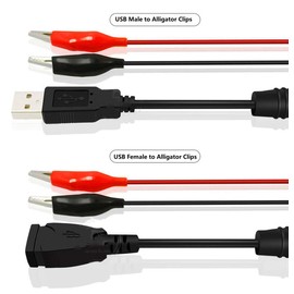 NOYITO Alligator Clips to USB Female Male Test Lead Adapter 18AWG Red Black Wire Maximum 5A Current 12 Inchs Alligator clips USB Test Lead (Pack of 2) (Alligator Clips to USB Male)