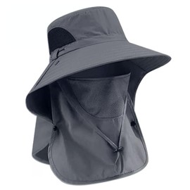 QUANSHENL Safari Hat, UV Protection, Wide Brim, Lightweight, Breathable, Quick Drying, Adjustable Size, Mesh, UV Protection, Pollen, Fishing, Climbing, Cap, Farm Work, Unisex, Dark Gray