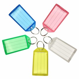 Plastic Key Fobs, 50 Pieces Key Tags for Labelling, Plastic, with Split Ring, for ID Luggage Tags (5 Colours of 10 Pieces), Red, Yellow, Green, Blue and White