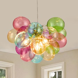 Surpars House Colorful Bubble Balls Chandelier, Modern Glass Ceiling Light, 4 Lights Pendant Lighting Fixture for Bedroom,Livinng Room,Dining Room