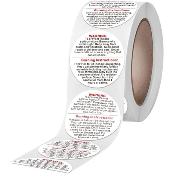 500 Pieces 1 inch White Candle Warning Labels, Candle Sticker
