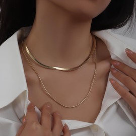 JANCRYS 18K Gold/Silver Plated Herringbone Necklace Snake Chain Necklace Gold Necklace for Women Jewelry 1.5/4/5MM(W) 15"- 22“ (L)