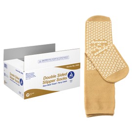 Dynarex Double Sided Non-Skid Socks - Non-Slip Hospital Slipper Socks with Grips, Unisex - Polyester-Spandex Blend - Warm, Fuzzy, No Latex - X-Large, 48 Pairs per Case