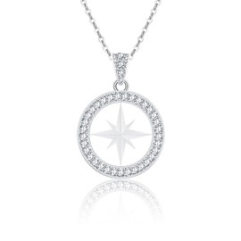 OUAZON Strayk-ids Compass Necklace - 18K White Gold with Cubic Zirconia,Strayk-ids Merch for Skz’s Fans Gifts, K-pop Jewelry Merchandise & Inspired Fans Gifts