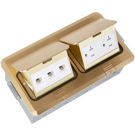 ENERLITES Dual Pop-Up Floor Box Kit, 8.68" X 4.81" Cover, 20A Tamper-Weather Resistant Receptacle Outlets, RJ45 Data Ports, Watertight Gasket, Corrosive Resistant Hardware, 662301-C-D, Brass