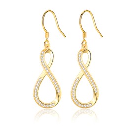 Gold Drop Earrings for Women Girls, Infinity Dangle Earrings with Cubic Zirconias│ Twisted Linear Hypoallergenic Earrings│Jewellery Gift for Birthday Anniversary Wedding