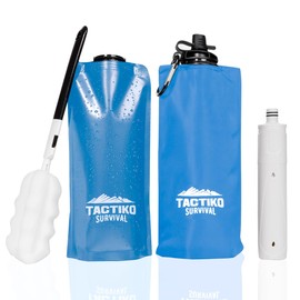 Tactiko Survival 20oz. Membrane Filtered Water Bottle - Filter 265 Gal. of Water from Lakes, Rivers, Streams - BPA-Free Personal Water Filter for Camping, Hiking, and Emergency Preparedness (Blue)