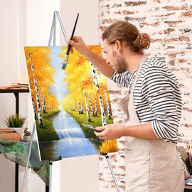 Display Artist Easel Stands - 63" Instant Tripod Collapsible Portable Floor Easels - Easy Folding Adjustable Art Poster Metal Stands for Display Show, Wedding, Painting - Silver 2pack