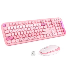 KNOWSQT Wireless Keyboard and Mouse Combo - Lovely Pink Rainbow 2.4G Full-Sized Colorful Keyboards, Round Keycap USB Dongle Plug Play Cute Keyboards for Windows, Laptop, PC, Desktop, Mac