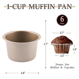 FOR BAKE Non-Stick Muffin Baking Cup Bakeware - 6-Cup Golden Stackable Pans for Versatile & Convenient Baking - Thickened Carbon Steel - Bake Like a Pro