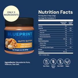 Blueprint Bryan Johnson Mantequilla De Nueces - Nueces De Macadamia Y Nueces - Solo 3 Ingredientes - Sin Aceite De Palma - Snack Keto Y Bajo En Carb - Sin Azúcar Agregado, Vegano, Sin Ogm, K