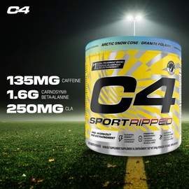 Cellucor C4 Ripped Sport Pre Workout Powder Arctic Snow Cone, Informed-Choice Certified, Preworkout Energy Supplement for Men & Women, 246 g (Pack of 1)