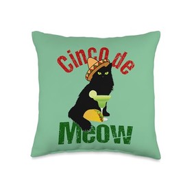Cinco de Meow Fun Margarita Taco Cat Cinco de Mayo Throw Pillow