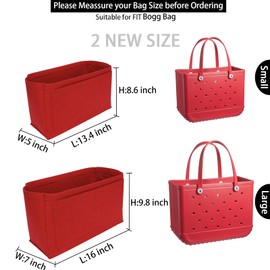 LOUKAYCCI Rubber Beach Bag Organizer for Bogg Tote Bag Divider Pouch Felt Insert (Red, Large)