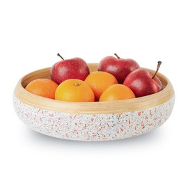 Kiwi Homie 11.81" Spun Bamboo Fruit Bowl, Bamboo Salad Bowl, Modern Large Serving Bowl, Decorative Bowl for Kitchen, Party, BBQs, Natural Handicrafted Bamboo Bowl (Sprinkle)