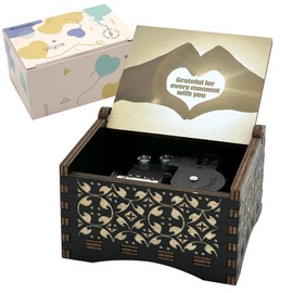 Pursuestar Wooden Wind Up Heart Hands Music Box -You are My Sunshine, Antique Engraved Wood Mechanism Musical Gifts for Lover Girlfriend Wife Mother's Day Anniversary