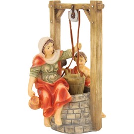 FADEDA Jok Fountain with Maid and Child Height 10 cm Hand Painted Detailed Nativity Scene Figures Christmas Table Decoration Nativity Accessories