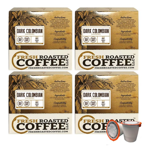 Fresh Roasted Coffee LLC, Dark Colombian Supremo Coffee Pods, Medium Dark Roast, 72 Count