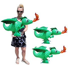 Large Fire Breathing Green Inflatable 30" Dragons (2 Pack) Flying, Hanging and Free Self Standing Perfect Decoration for King Throne Castle Game Theme Birthday Party.