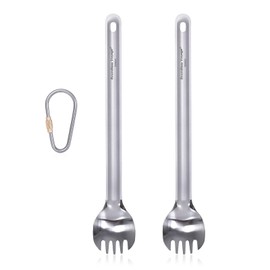 Boundless Voyage Outdoor Titanium Long Handle 220mm Spork Polished Titanium Spork Straight Handle Ultralight（2pcs）