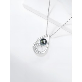 Gifts for Women Wife Mom-Tahitian Black Pearl Necklace-Wedding Birthday Anniversary Ocean Jewelry for Girlfriend Her-Mothers Day Gifts for Mom Valentines Day Christmas