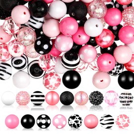 Sasylvia 100 Pcs 20 mm Rhinestone Beads Shine Disco Ball Beads Bubblegum Beads Plastic Chunky Beads Loose Round Spacer Beads for Making DIY Craft Pen Supplies(Cow)