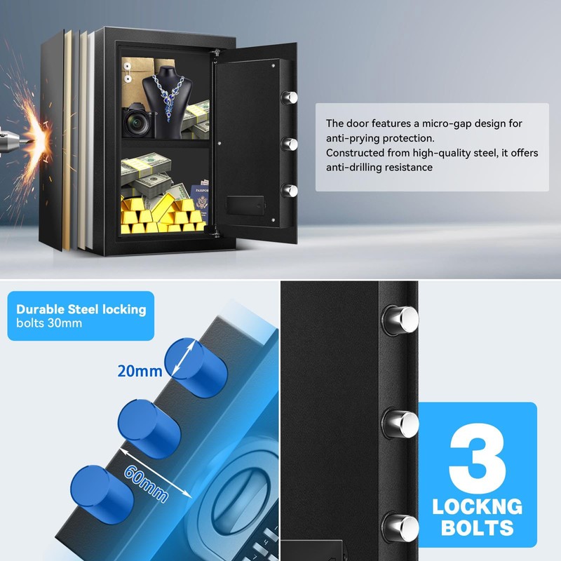 YAYAG 2.5 Cuft Safe Box, Fireproof Waterproof Safety Home Safe