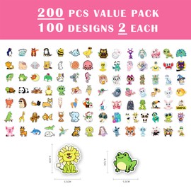 Cute Animal Stickers 200 Pcs/Pack for Kids - Assorted Designs for Laptops, Water Bottles, Journals and More (Cute)