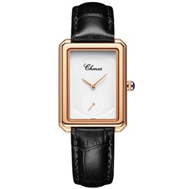 Oidea Square Leather Watches for Women: Fashion Ultra-Thin No Scale Dual Dial Quartz Analog Wrist Watch Waterproof Business Casual Ladies Wristwatch, Black Strap