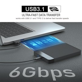 Tianken 1TB Ultra Slim Portable External Hard Drive 2.5'' HDD USB 3.1 Type-C Storage for PC, Mac, Laptop
