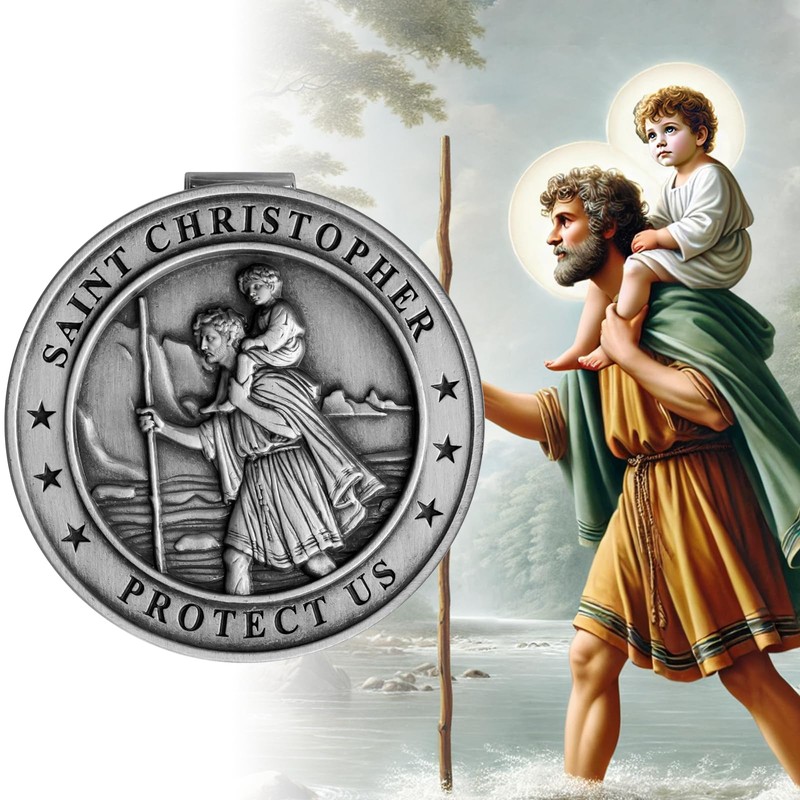 St Christopher Medal for Car 2 Pack, Metal Saint Christopher