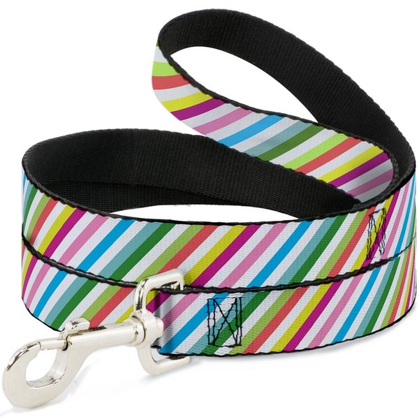 Buckle-Down Pet Leash - Diagonal Stripes White/Multi Color - 6 Feet Long - 1" Wide