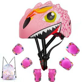 Toddler Kids Bike Helmet for 2 3 4 5 6 7 8 Years Old Girls with 3D Dinosaur Design Protective Gear Set and Safety Certified, Toddler Bike Cycling Skating Skateboard Scooter Helmet (Pink)