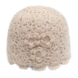 ZLYC Women Winter Knit Beanie Hat Soft Crochet Skullies Beanies with Flower Accent(Plain Beige)