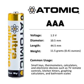 Atomic AAA 1.5V LR03 AM4 Ultra Alkaline High Performance Batteries (4 Count)