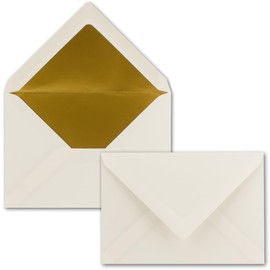 Envelopes DIN C6-114 x 162 mm - 11.4 x 16.2 cm, gummed seal, gold-silver metallic lining, Natural white gold