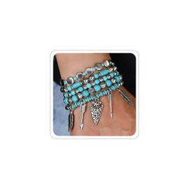ANGLEQUEEN Boho Western Bracelets for Women Trendy Country Concert Outfits Turquoise Beaded Bracelets Cowboy Chic Cowgirl Jewelry Fashion Accessories B-Arrow + Feather
