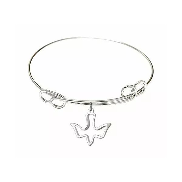 Rhodium Plate Double Loop Bangle Bracelet with Cutout Holy Spirit